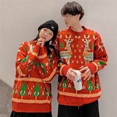 圣诞节衣服麋鹿红色毛衣女加厚冬季2025年新款宽松外穿套头针织衫，男装针织衫/毛衣，星座506A