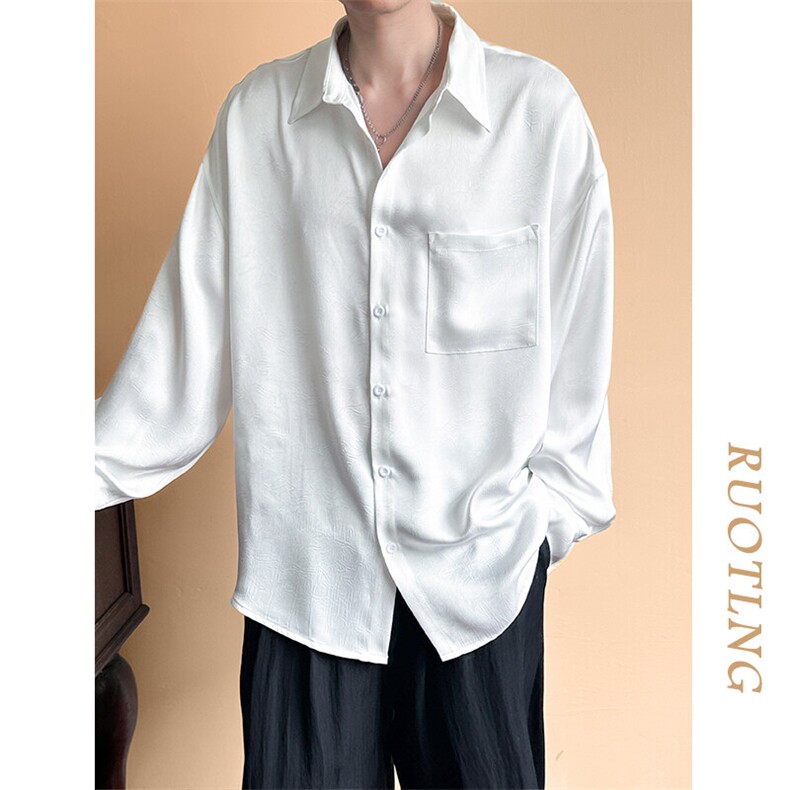 现货新款长袖白衬衣男宽松休闲垂感衬衫潮牌上衣A351-AC2429-P65，男装衬衫，电商A351