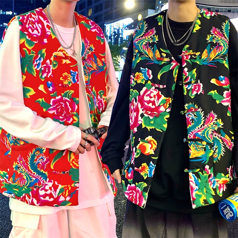 MJ203秋新东北大花盘扣马甲大码男女装学生青少年棉坎肩潮背心男图片