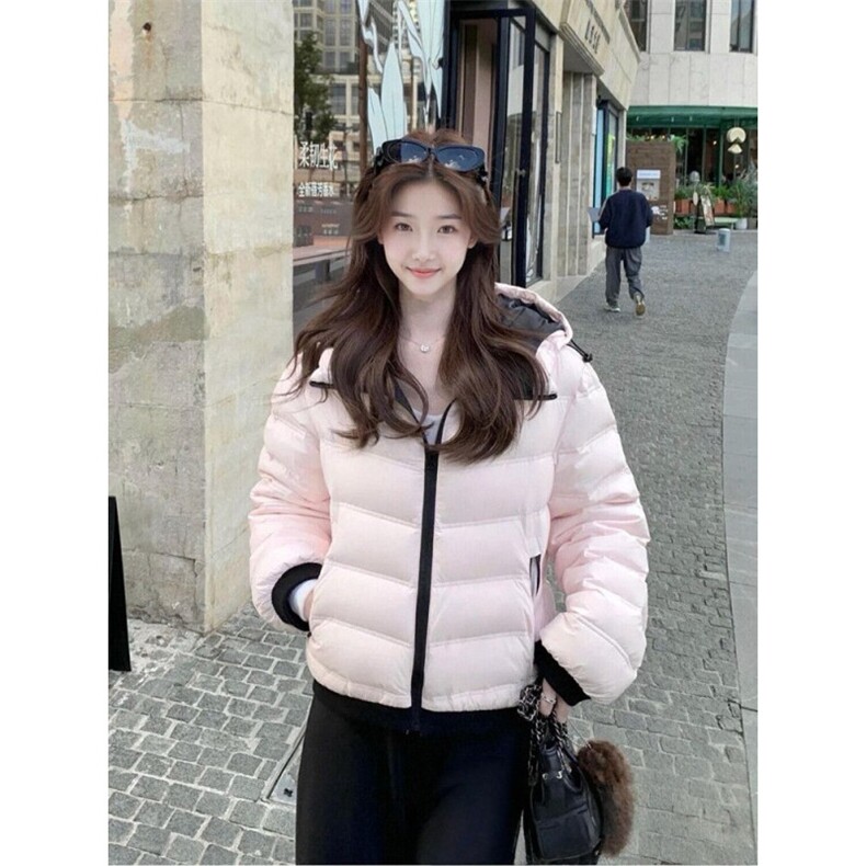 1506-1/M79021/P94韩系时尚温柔连帽撞色排骨棉服男女冬款百搭图片