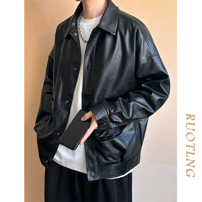现货-春装皮衣外套男PU机车服皮夹克上衣2025新款A560p95加绒105,男装夹克,电商A351