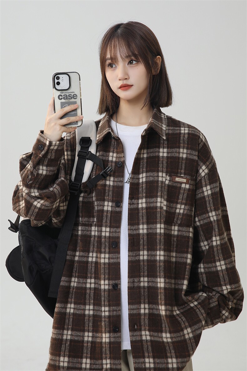 主推现货早秋冬大码宽松毛呢格子衬衫外套225-2-CS708-P58,男装衬衫,星座225-2