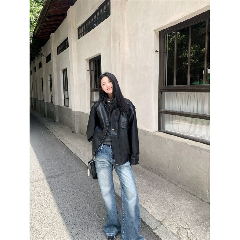 高级感机车皮衣夹克男女外套潮牌小众PU皮飞行服Y1016-P85网络图,男装夹克,电商B245