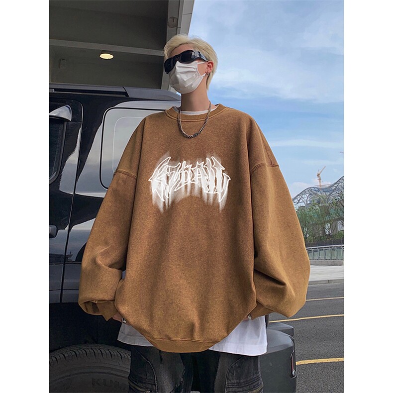 得物抖音高品质二开360克重磅做旧炒雪花纯色圆领水洗卫衣1522,男装卫衣,电商A486