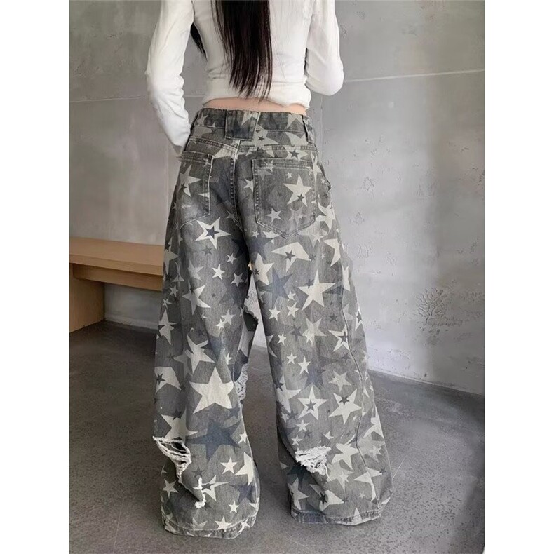 A490-P50潮情侣原创美式折痕水洗迷彩弯刀裤宽松阔腿工装裤子,男装T恤,电商B323A