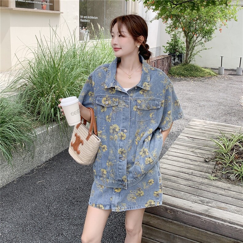 现货炸街牛仔碎花套装2C105-1059-P145-K218,女装套装/套裙,2C105