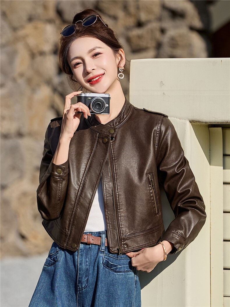 2026年春季新款现货时尚高品质皮衣小外套机车服女装,女装皮衣,臻衣坊