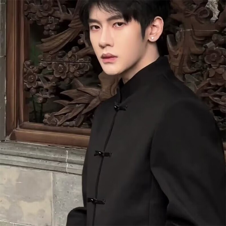 新中式立领西服外套男潮秋休闲高级感黑色中山西装上衣XJK19,男装西服套装,星座208-5
