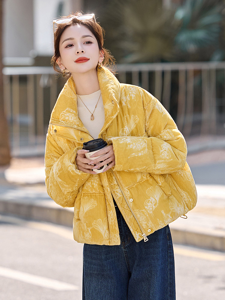 现货时尚面包服立领羽绒服女2025冬季新款宽松洋气短款白鸭绒外套,女装羽绒服,伊仟回