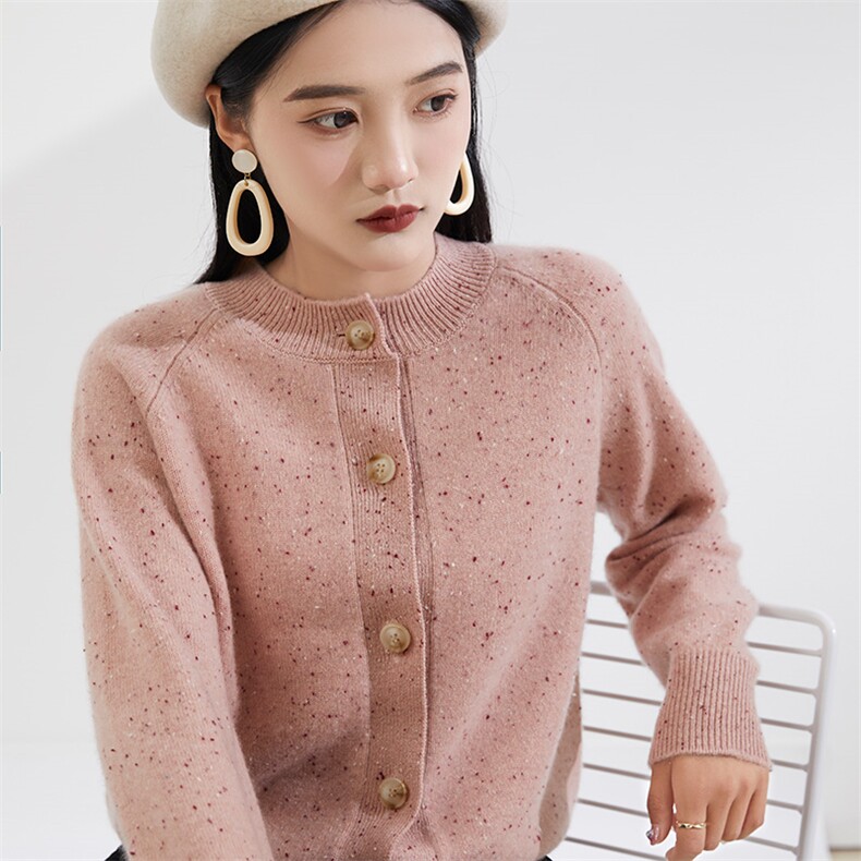 秋冬季新款女时尚百搭女士圆领彩点羊绒开衫,女装羊绒衫,恒爱羊绒