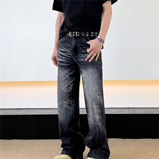 1506/QNK080/P54美式宽松直筒裤潮牌高端长裤子灰黑色牛仔裤男款，男装牛仔裤，星座1506