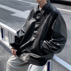 皮衣男秋季新款pu皮夹克翻领宽松复古机车派克服男士休闲防风外套，男装夹克，星座715-4
