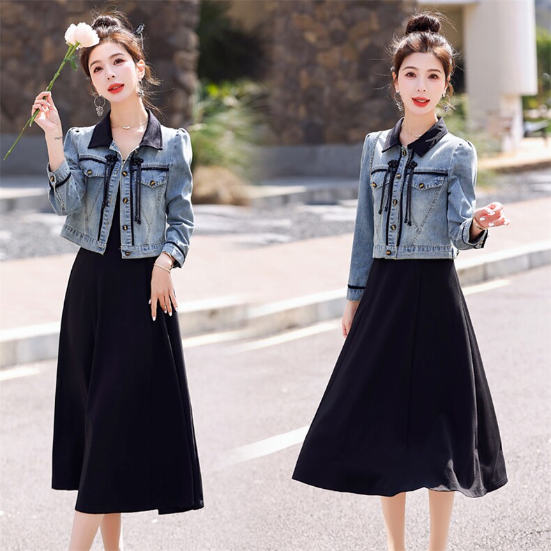 牛仔外套搭配背心连衣裙两件套女2025春夏新款气质新中式套装裙子，女装套装/套裙，意芙