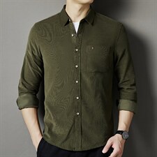 衬衫男长袖商务秋季纯色衬衣男士内搭中年纯棉寸衫BJY8805-P80图片