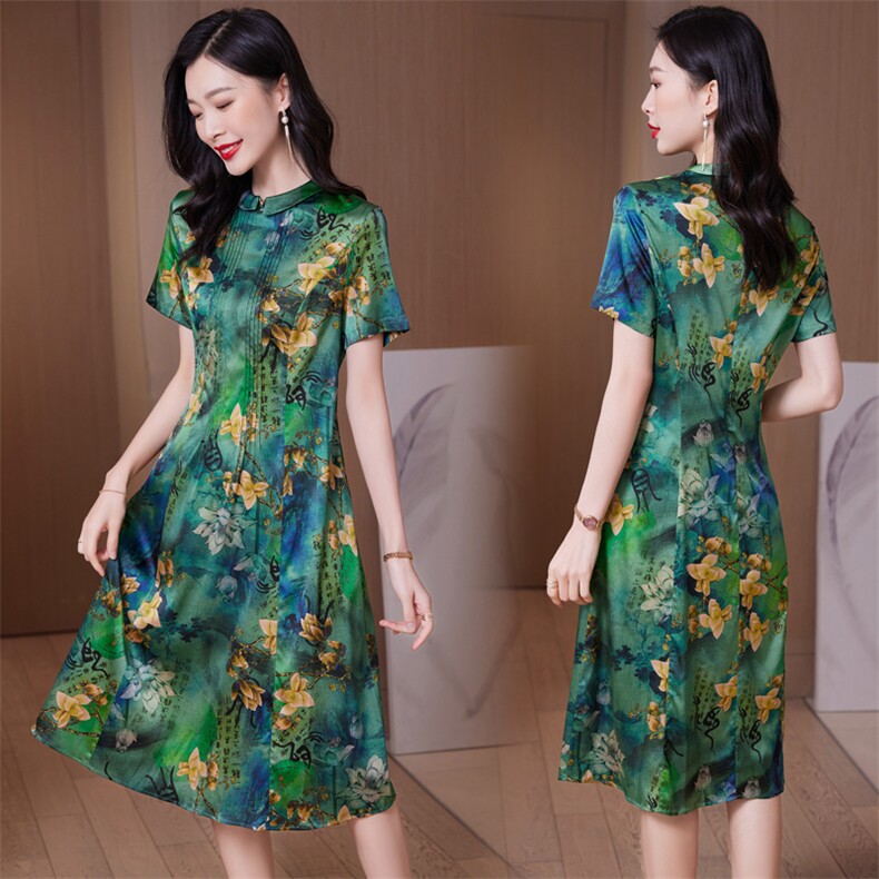 新式改良旗袍喜婆婆时尚妈妈婚宴礼服高级感花罗香云纱真丝连衣裙,女装连衣裙,阿舍尔精品