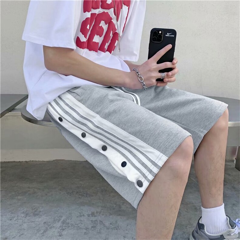排扣条纹短裤男韩版潮流ins学生拼接夏季新款宽松五分裤DK645-P28,男装休闲裤,星座1008