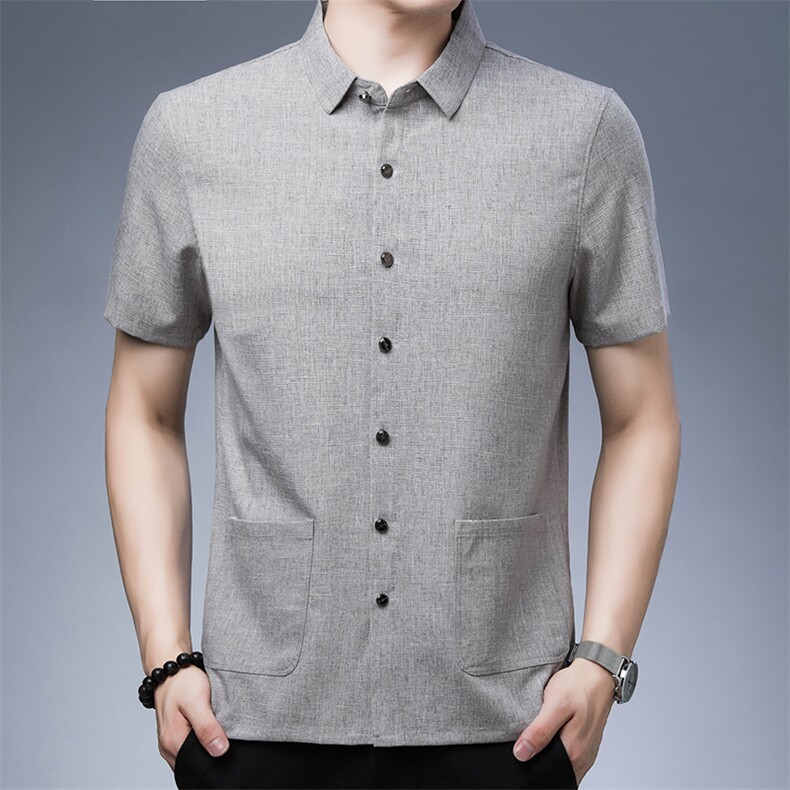 TS1220男士2023年夏季新款短袖衬衣亚麻风中年翻领衬衫P40,男装衬衫,电商B360