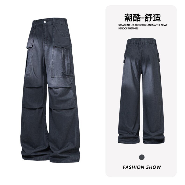 B221 美式ins高街修身微喇洗褪工装休闲牛仔裤 LK25609-特P50控98图片