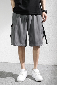 7XL-M条纹工装休闲短裤男2023夏季新款胖子宽松五分裤加肥加大码图片