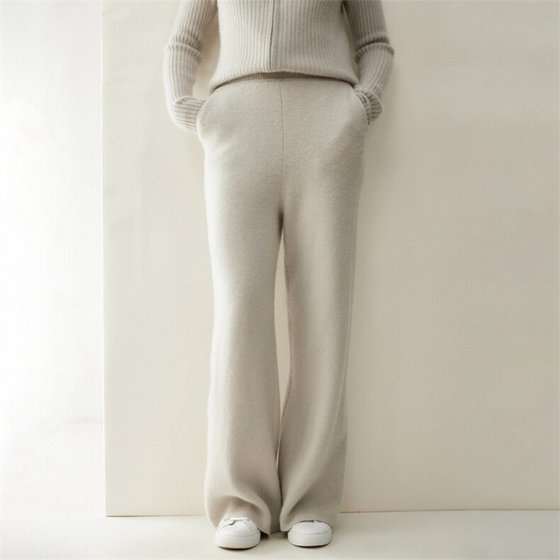 2025年秋季新款百搭女士系绳纯色加厚四平直通裤，女装休闲裤，纳丰羊绒