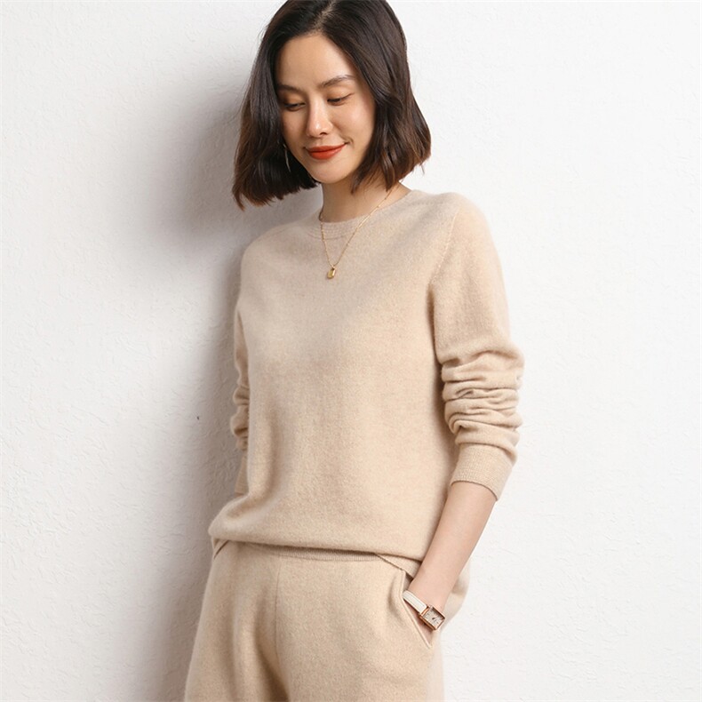 羊绒衫女时尚气质羊绒圆领内搭毛衣百搭针织打底上衣,女装羊绒衫,五色羊羊绒