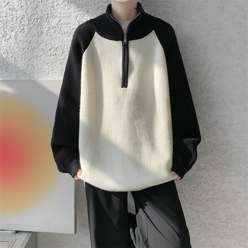 8XL-M撞色半拉链毛衣宽松慵懒风插肩袖大码针织衫外套MY1513/P75,男装针织衫/毛衣,电商B238