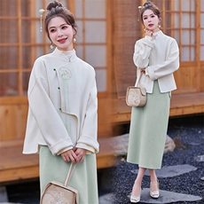 热销春季新款女装新中式双面呢大衣绣花外套显瘦气质百搭长袖上衣，女装双面呢大衣，芷墨服饰