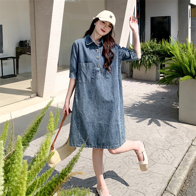 《现货新品》港风牛仔翻领宽松连衣裙，女装连衣裙，MQ