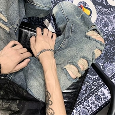 高街hiphop复古破洞牛仔裤男宽松直筒裤ins潮牌阔腿裤NK3021-P43，男装牛仔裤，星座1008
