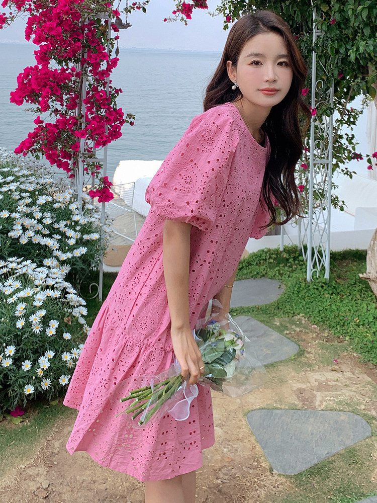 今年流行小个子白色连衣裙夏季女2025新款法式茶歇镂空中长款裙子,女装连衣裙,浙宝192（原082）