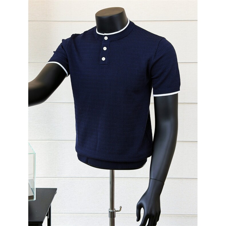 假模针织短袖T恤冰丝镂空薄款K85004-P53，男装T恤，星座1012-1