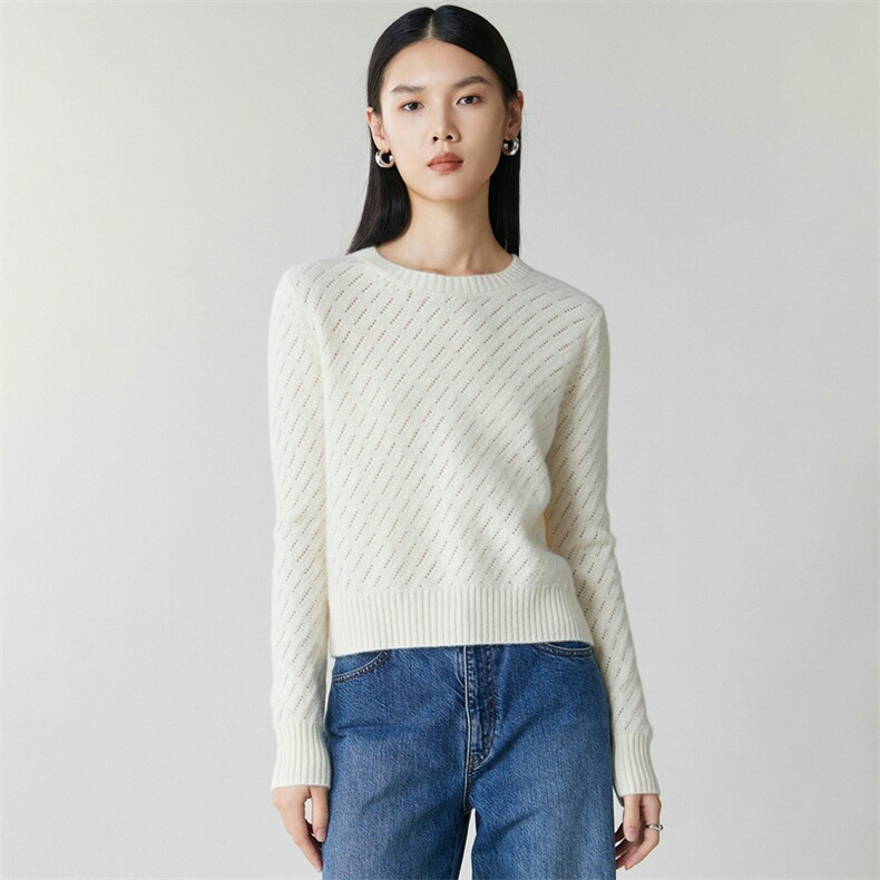 2025年秋季通勤双股挑空圆领时尚百搭通勤休闲，女装羊绒衫，朝思纯山羊绒