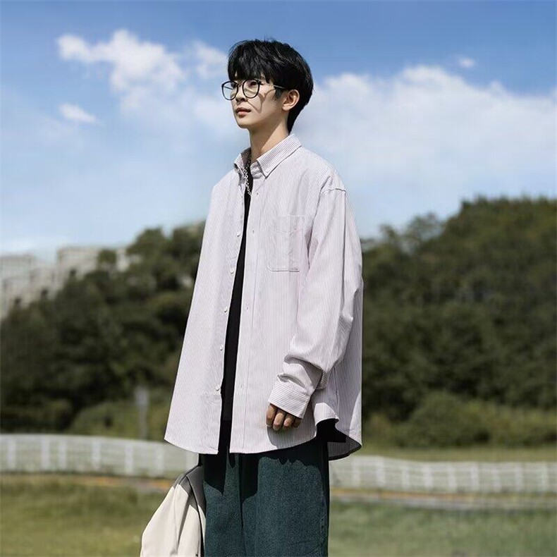 条纹衬衫男春季潮牌学院风长袖衬衣cityboy翻领工装外套C3024,男装衬衫,星座1116A-1（原606A）