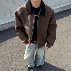 秋冬男士皮衣拼接翻领潮流机车夹克情侣机能外套GS60055，男装皮衣，星座1206（原A206）