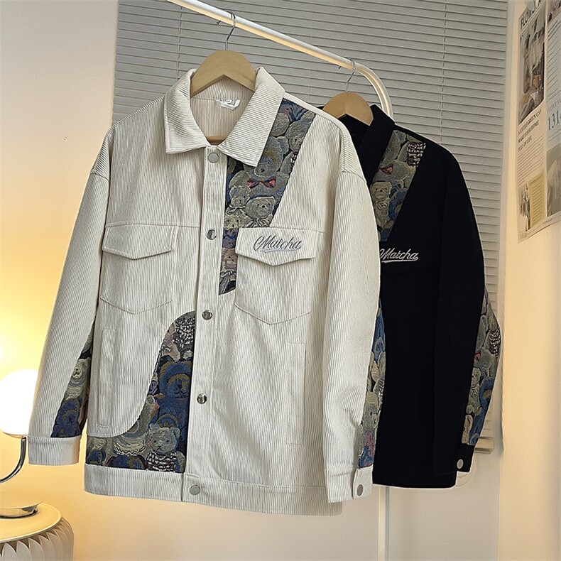 小熊潮工装拼色提花外套休闲大码夹克刺绣，男装夹克，电商A011（原4039）