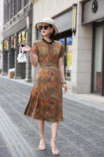 夏季新款真丝缎连衣裙，女装连衣裙，澳洛菲