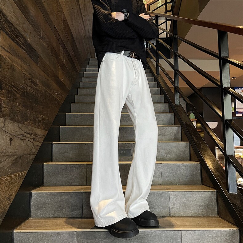 美式复古白色牛仔裤男女2025春秋潮牌基础纯色直筒宽松潮裤,男装牛仔裤,星座302A-2