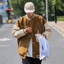 2022主推秋装pu皮拼接毛巾绣棒球服呢料夹克外套潮G1016P108男，男装夹克，电商A339