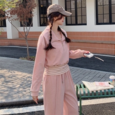 （现货）时尚休闲套装女宽松显瘦翻领卫衣背心阔腿裤三件套潮，女装套装/套裙，韩蔻秀