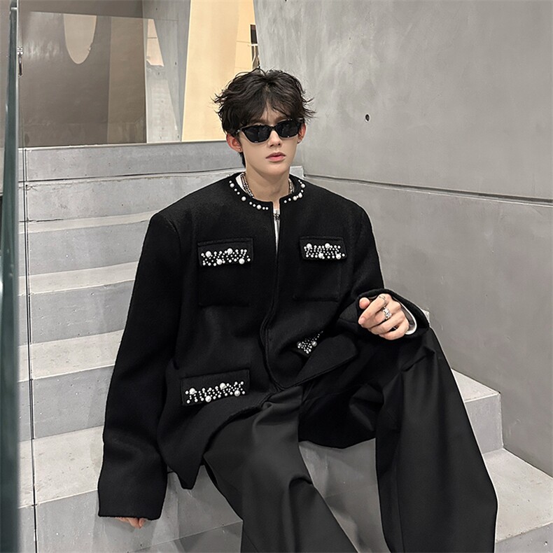 现货小香风手工珍珠高端设计潮男外套男A071-3310-P108,女装短外套,电商A071