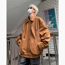 美式潮牌重磅棕色机车外套复古oversize设计感小众男夹克J8226，男装夹克，星座1116A-1（原606A）