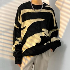 YM14-P45秋冬美式条纹撞色毛衣男ins潮牌宽松慵懒春季复古，男装针织衫/毛衣，电商B323A