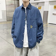 长袖牛仔衬衫男港风日系外套C6101P47图片