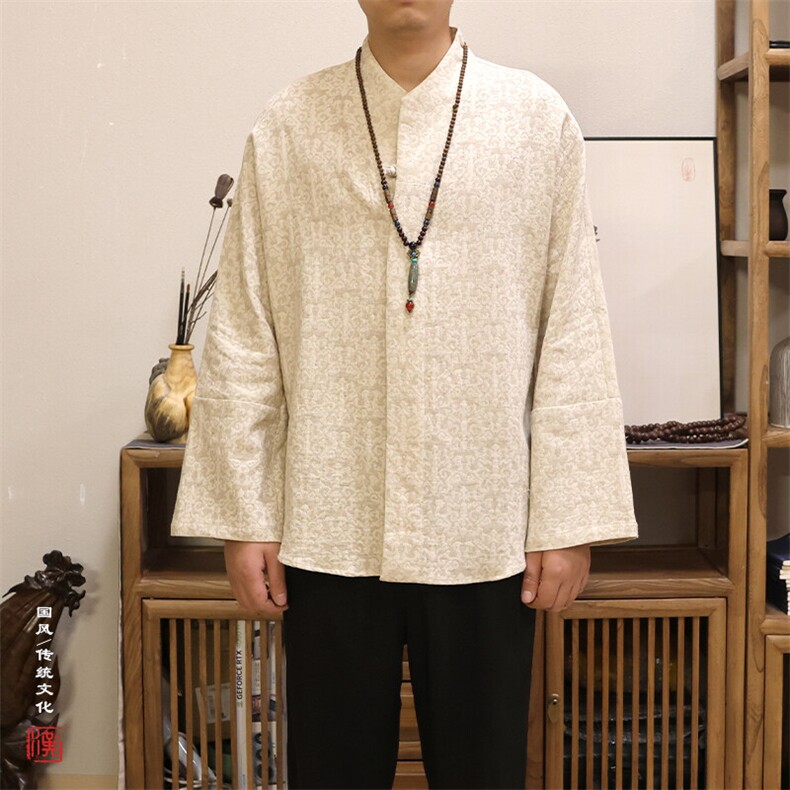 春季新款风男装棉麻提花男士禅意心中改良汉服衬衣C248P75图片