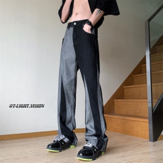 B221美式ins高街小众情侣个性款拼接微喇牛仔裤LK23095-P65控88，男装牛仔裤，电商B221