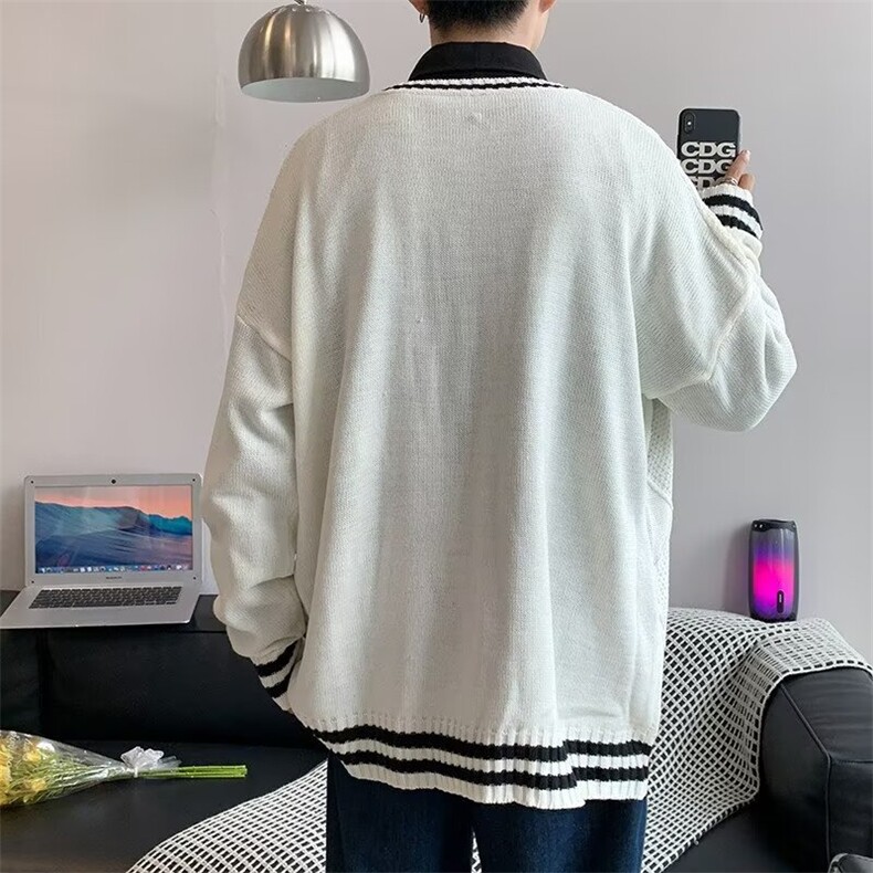 流行青少年潮长袖休闲简约常规秋季套头撞色条纹V领冬季M76,男装针织衫/毛衣,星座506