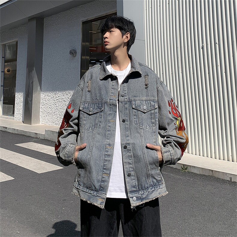 Wt3322-P58美式复古火焰牛仔夹克,男装夹克,星座1501-1