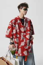 8XL-M冰丝凉感衬衣垂感透气复古花纹宽松男五分袖短袖衬衫CS526，男装衬衫，电商D206-1