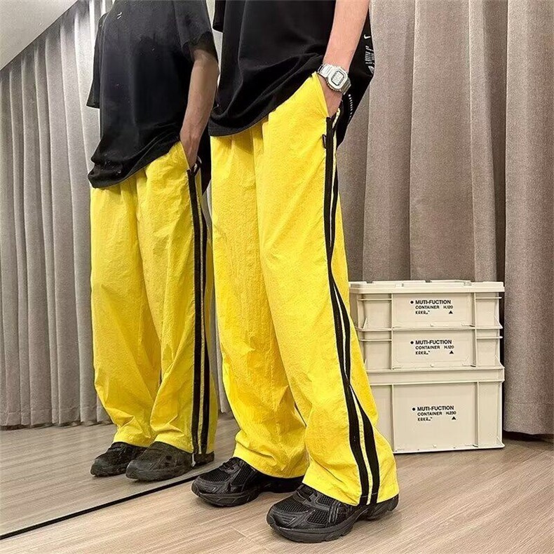 网络图条纹运动裤男女潮牌高街阔腿工装裤宽松直筒休闲裤，男装工装外套，星座410-7