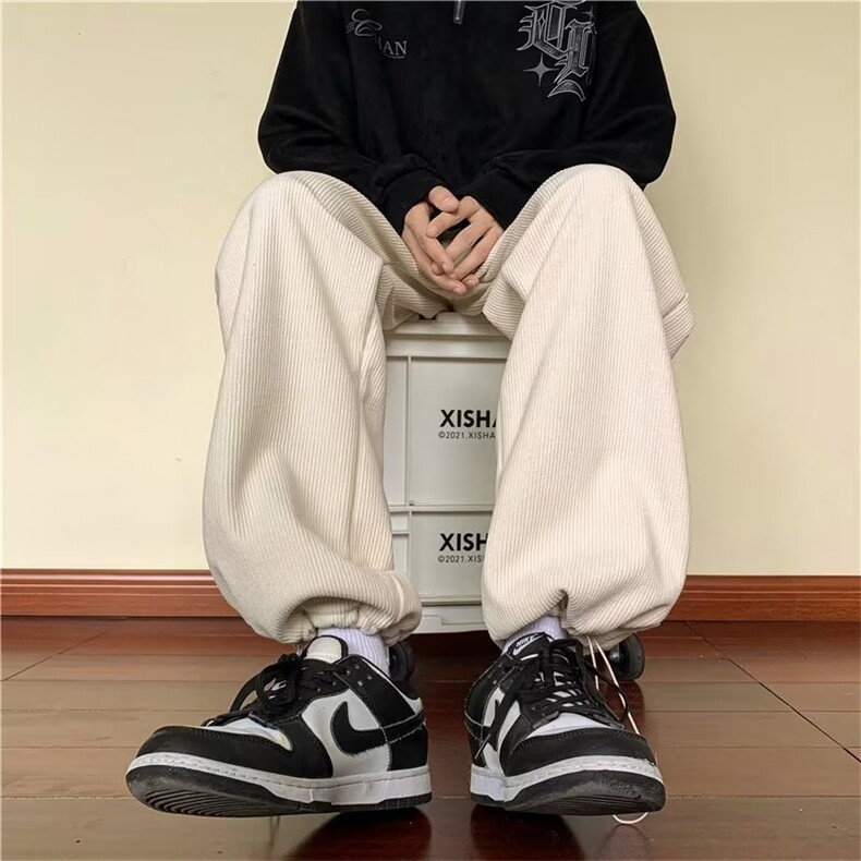 灯芯绒裤子男秋冬季美式阔腿裤加绒休闲长裤B468加绒款P35常规28,男装休闲裤,星座1116-2